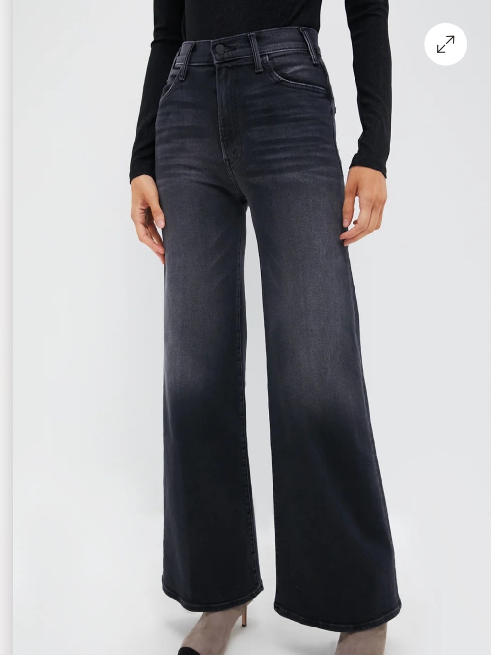 MOTHER Hustler Roller Sneak Gray Black Wide-Leg High-Rise Jeans